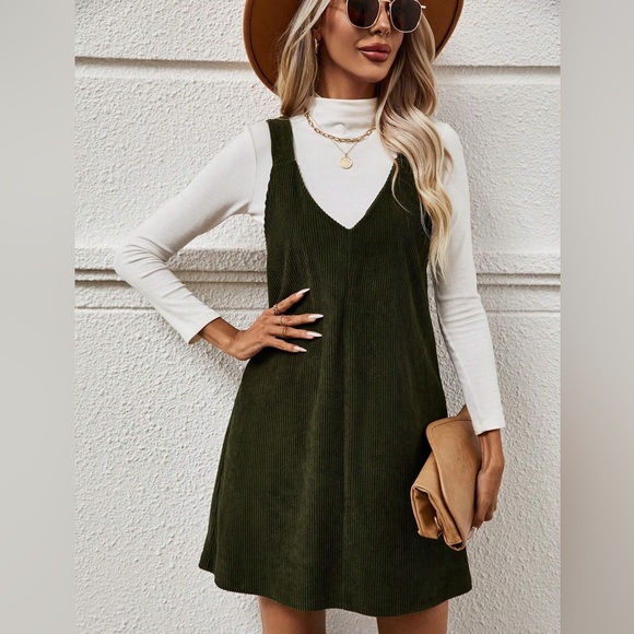 Button down Corduroy Overall Dress (without tee) tan plaid - Picture 8 of 8